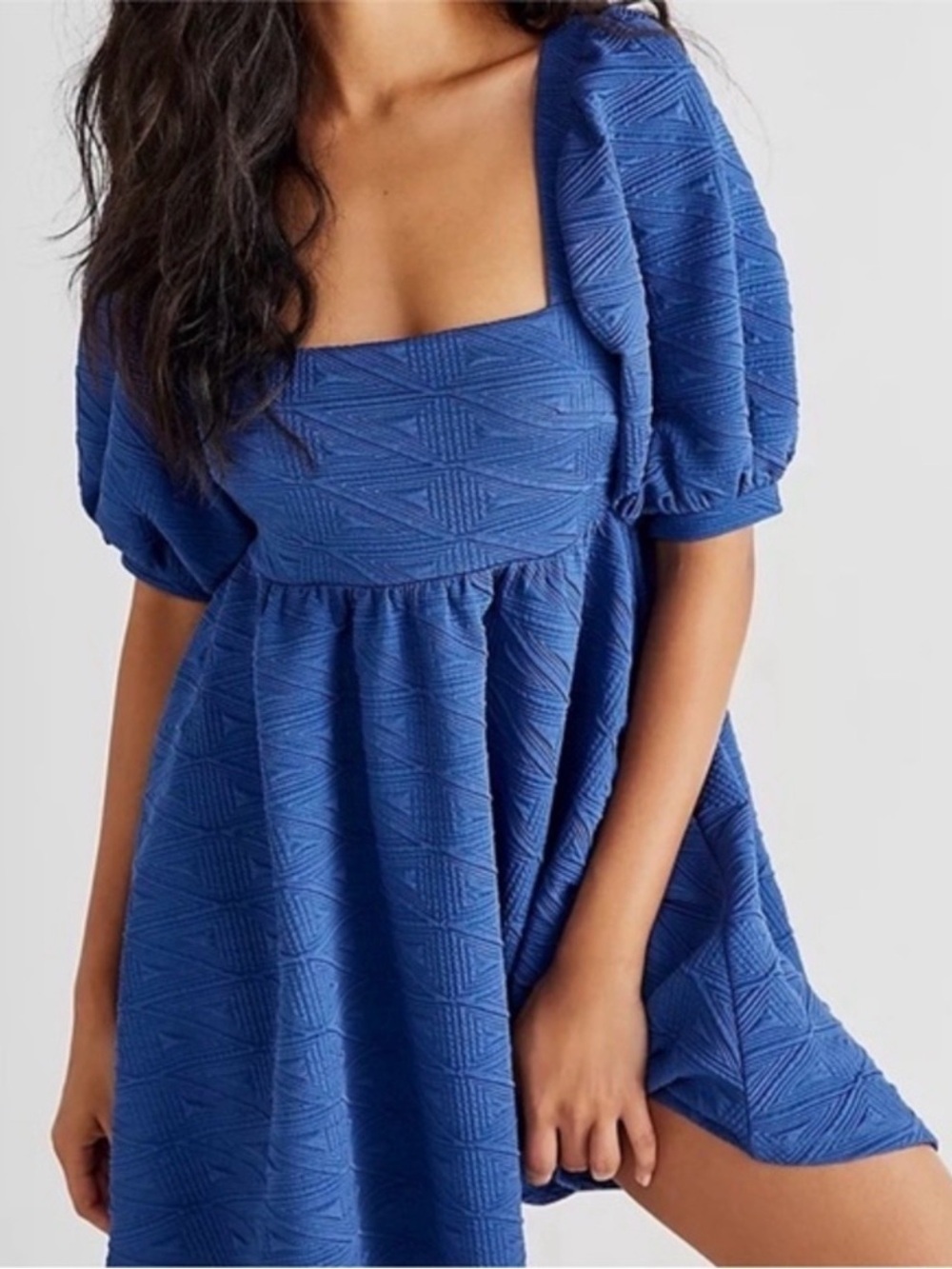 NWT Free People Violet Puff Sleeve Babydoll in Pool Blue Size XS